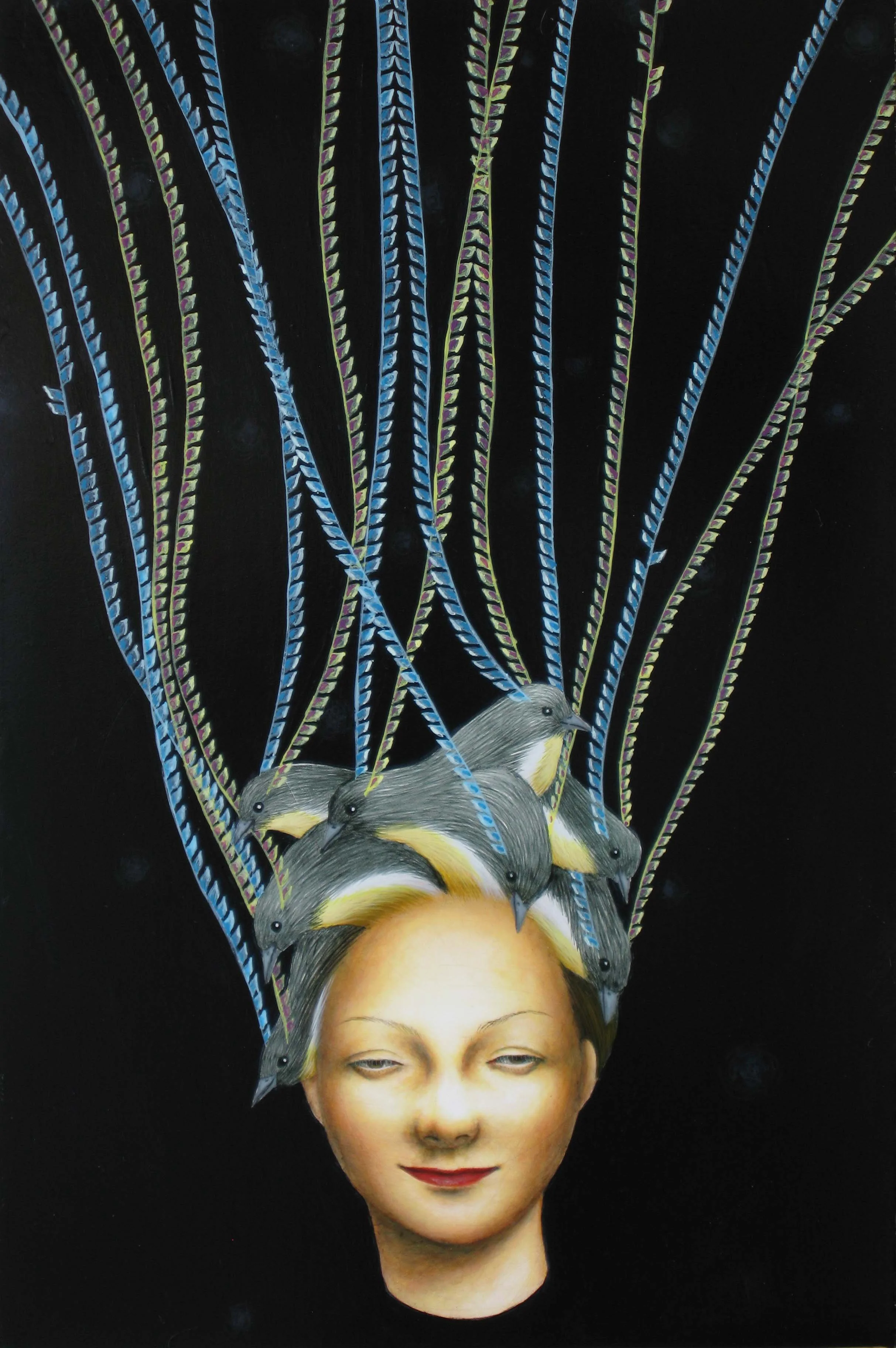Exoticism (King of Saxony Bird of Paradise), 2009, acrylic on wood panel, 6” x 4”