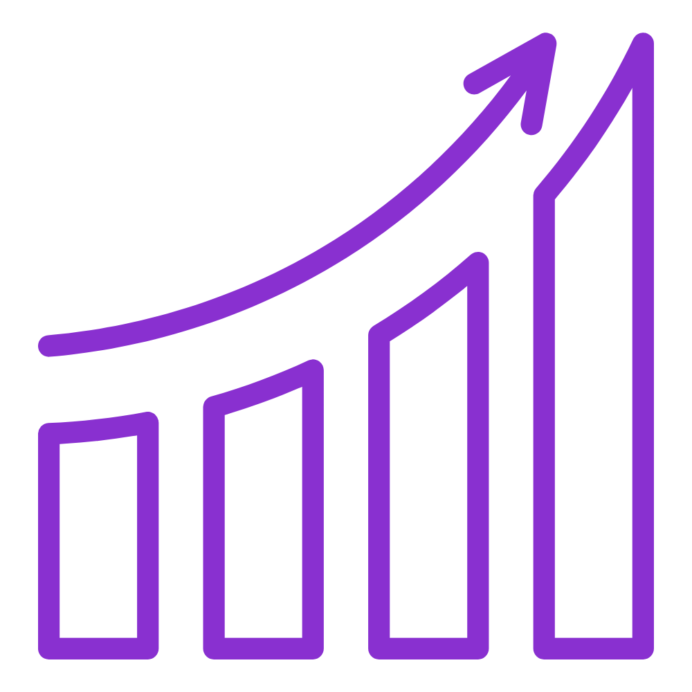 Line art illustration of a bar chart with an upward arrow—symbolizing Woodsman’s commitment to long-term growth, stability, and continuous improvement.