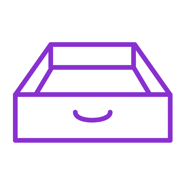 Line art illustration of a cabinet drawer—representing custom cabinetry design, storage solutions, and functional kitchen or bathroom organization.