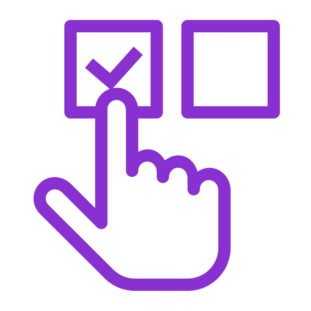 Line art illustration of a hand selecting one of two boxes—symbolizing customizable options and decision-making in the remodeling and design process.