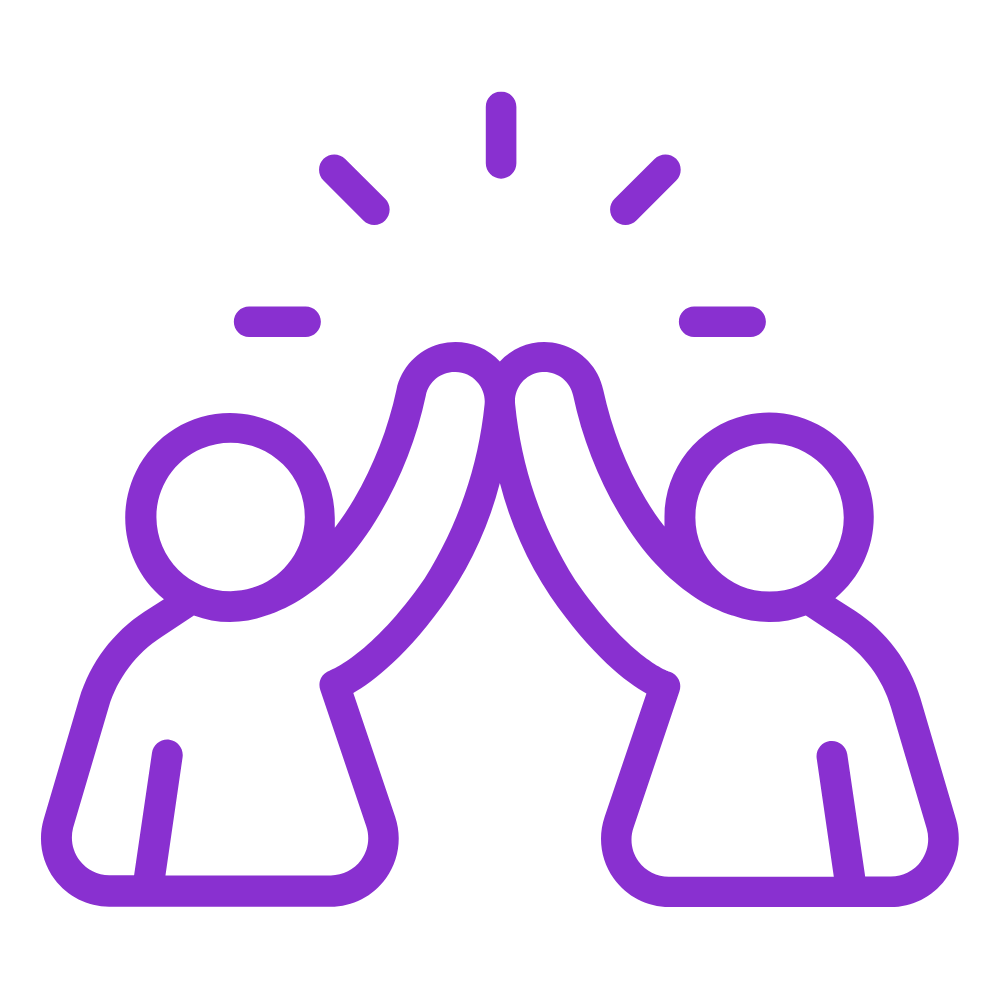 Line art illustration of two people high-fiving—representing a smooth, stress-free kitchen remodeling experience and satisfied homeowners.