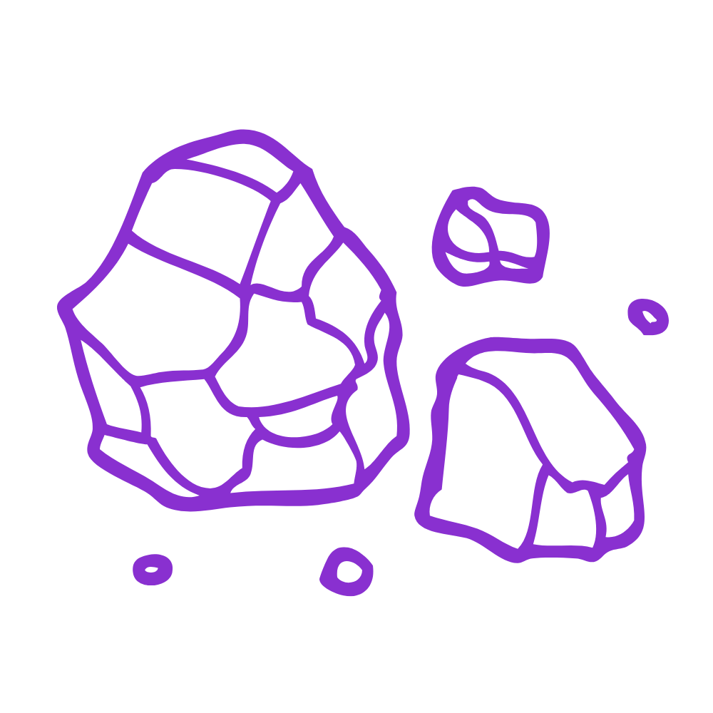 Line art illustration of a rock—symbolizing that our granite countertops are made from 100% natural stone, offering durability and unique character.