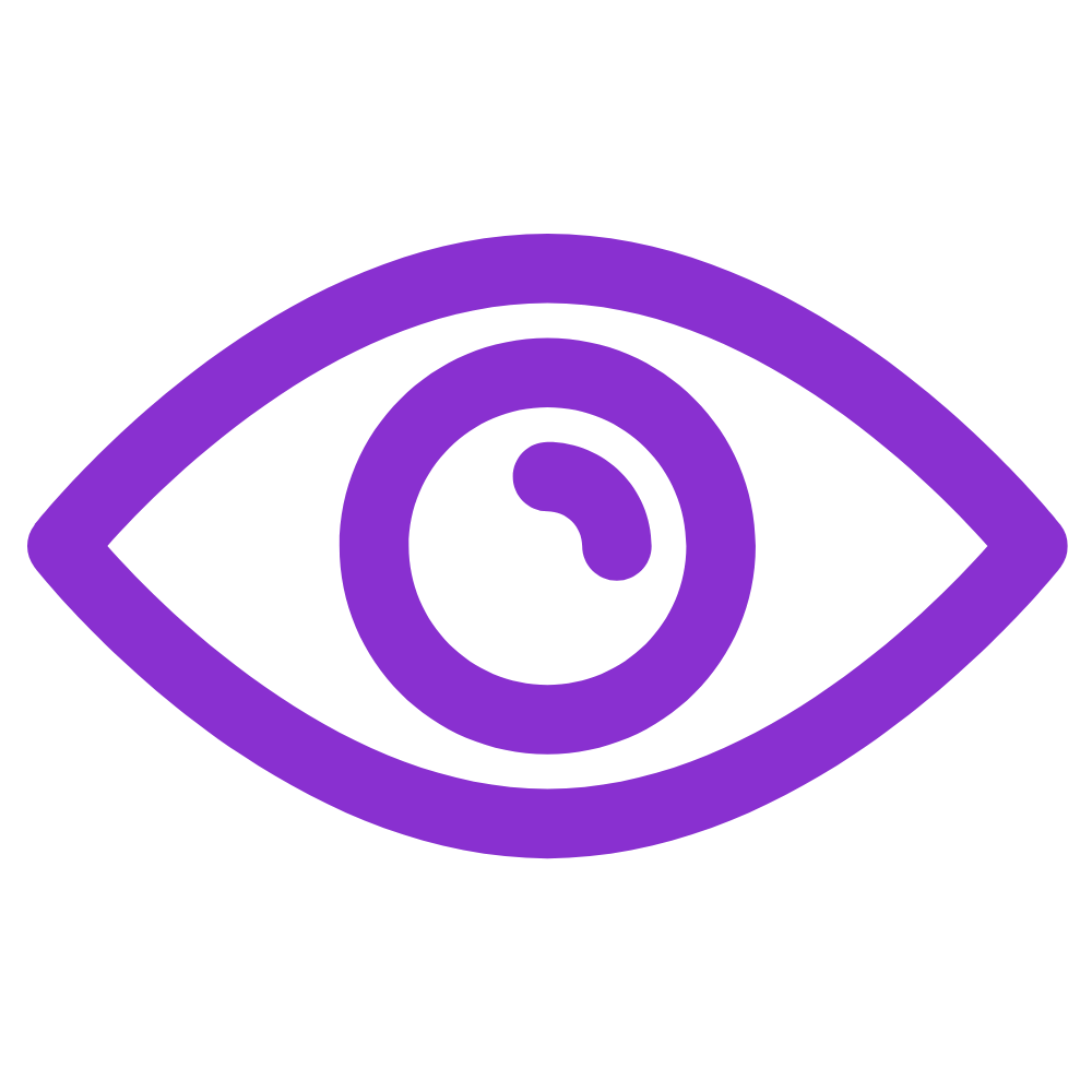A line drawing of an open eyeball looking straight forward