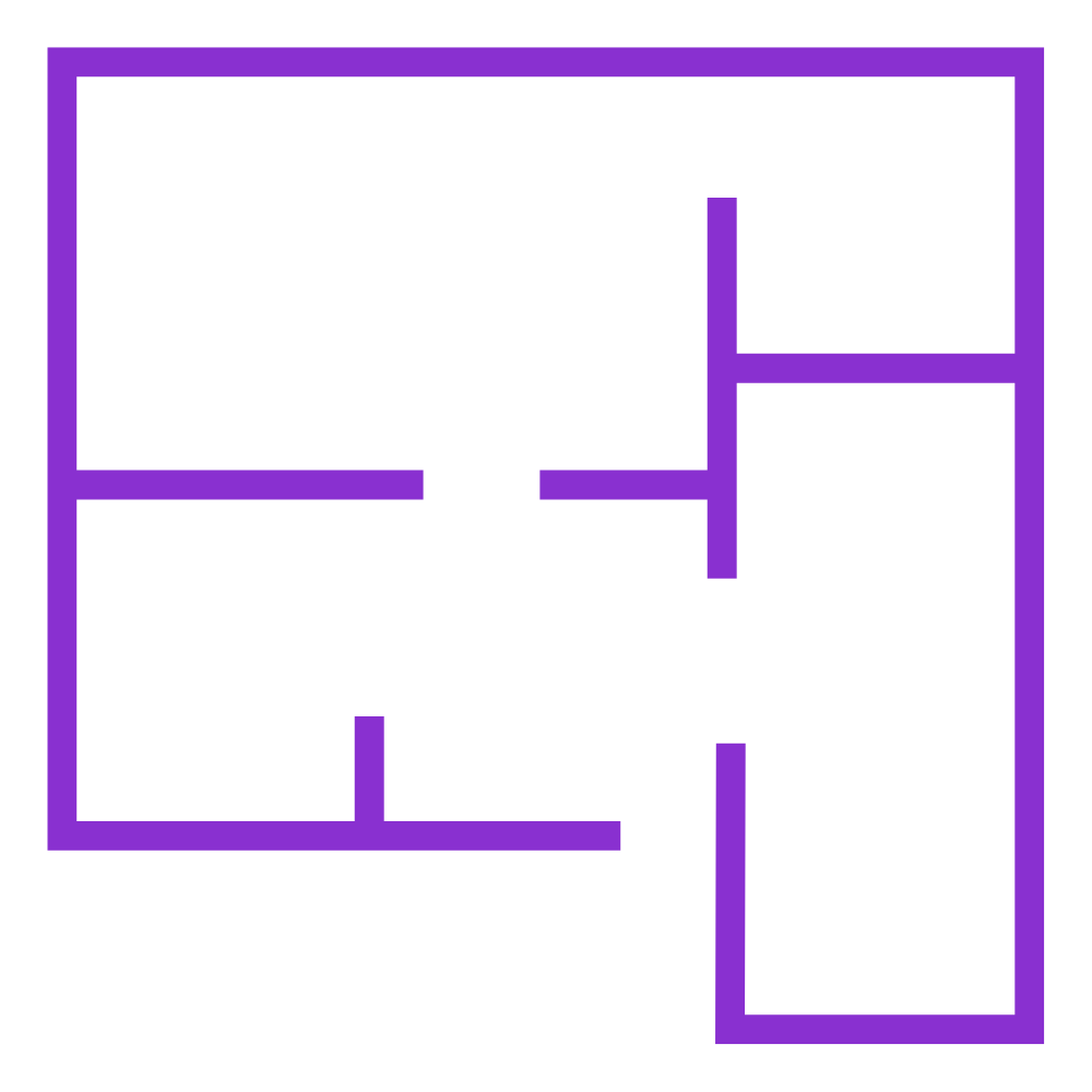 Line art illustration of a single-floor home layout—showing room divisions and spatial planning for residential interior design and remodeling.