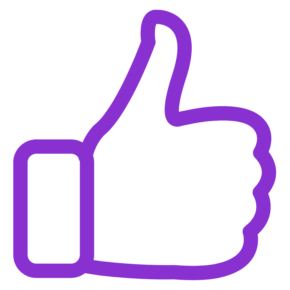 A purple line drawing of a hand giving a thumbs up