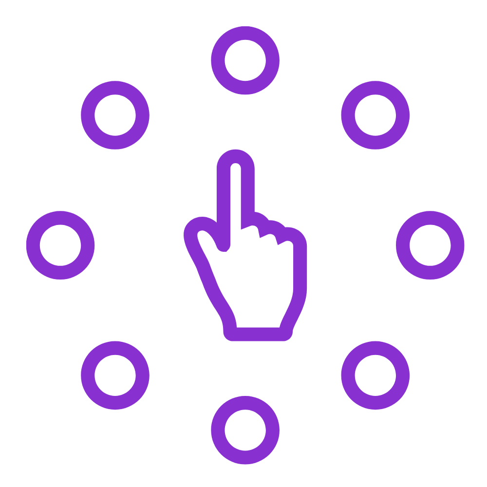 Line art illustration of a finger pointing at one of many dots—symbolizing the wide range of customizable design options available for remodeling projects.