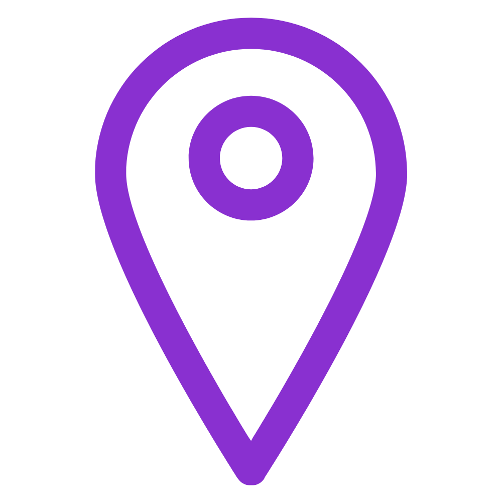 A purple line drawing icon of a drop pin