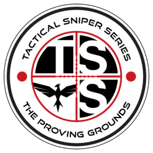 Logo for the Tactical Sniper Series (TSS) featuring a black and red crosshair design, with a bird in flight, and the text "Tactical Sniper Series" and "The Proving Grounds" around the circle.