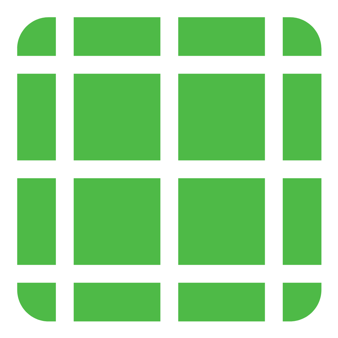 Green grid icon with rounded corners on a transparent background.
