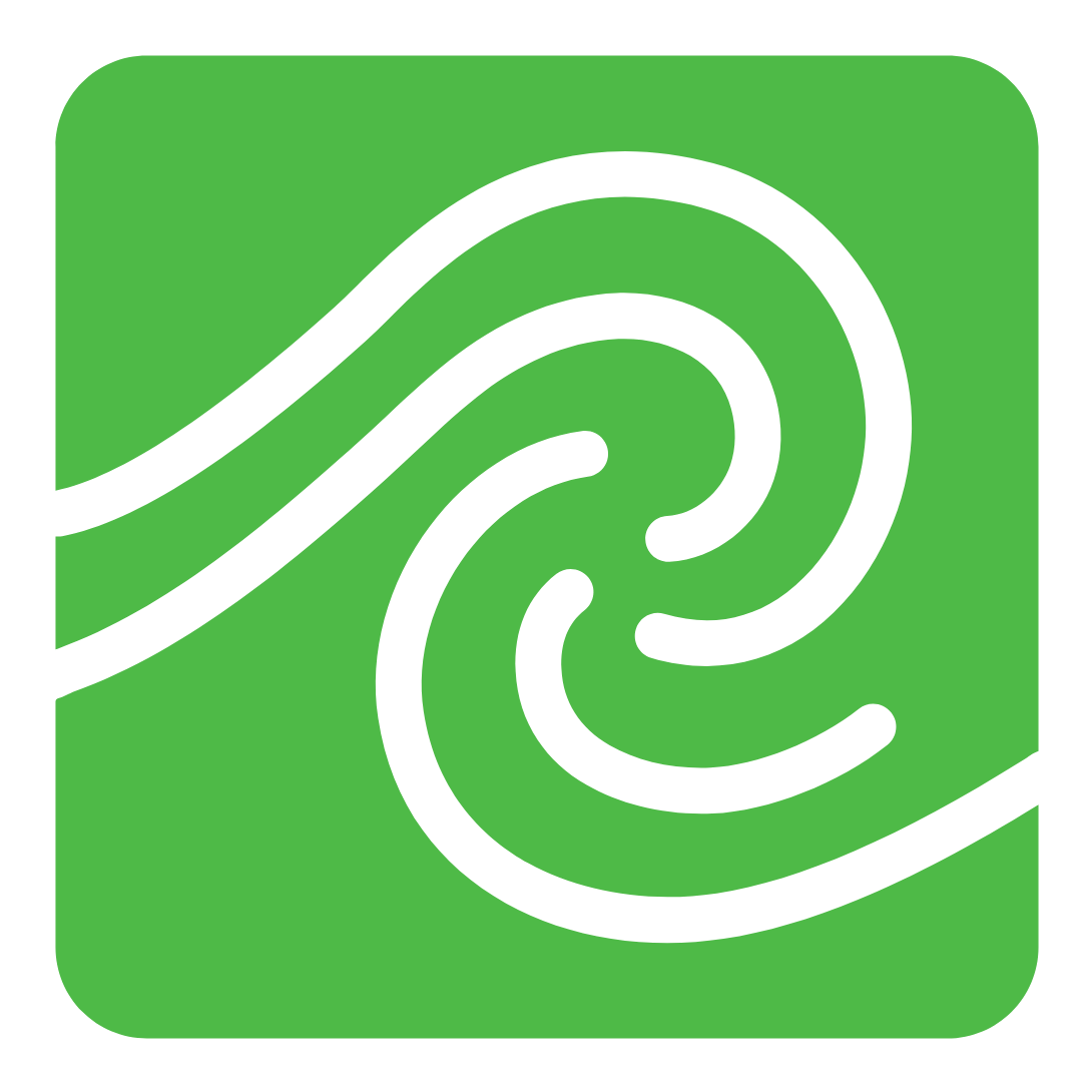 Symbol of a black swirling wave on a green background.