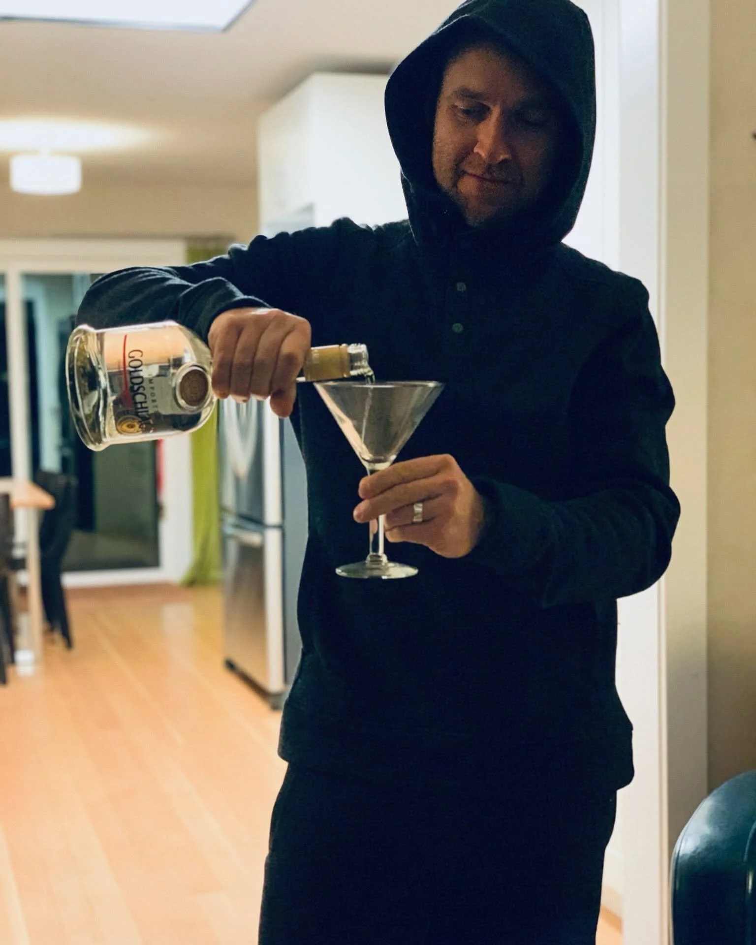 Pash pouring Goldschläger into a martini glass with zero context and zero apologies. Never one to turn down a "sweet treat," even when it came in the form of cinnamon schnapps and questionable decisions. 🍸
#UnoMasForever #Rememberin
