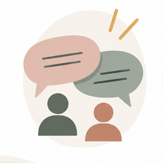 Illustration of two people with speech bubbles indicating conversation or communication.
