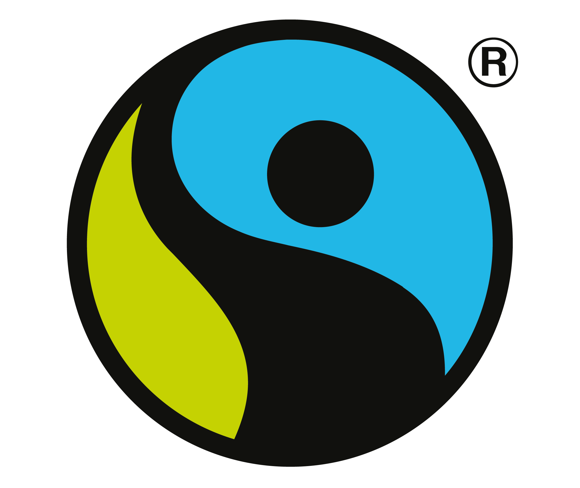 Close-up of a stylized eye logo with black, blue, lime green, and cyan colors on a black background.