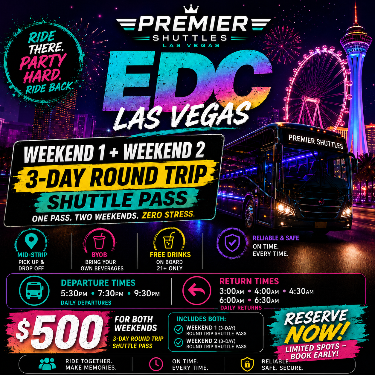 Weekend 1 + Weekend 2 - 3-Day Round Trip Shuttle Pass