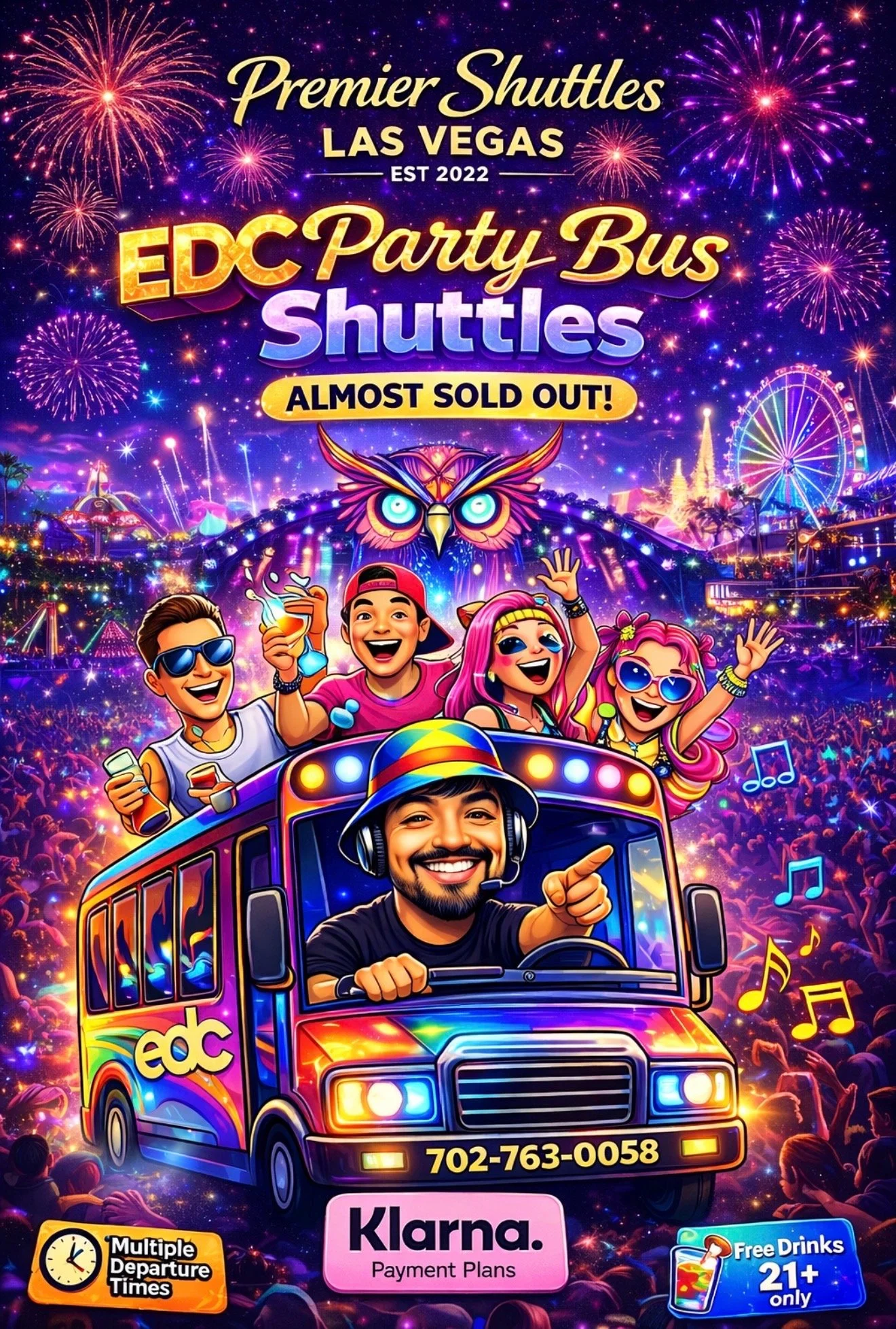 EDC Party Bus Shuttles "Almost Sold Out" graphic.