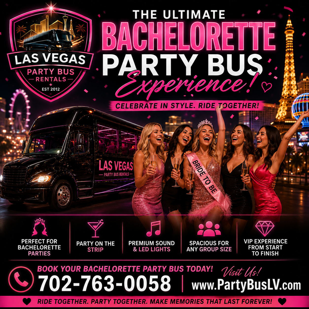 Bachelorette party bus rentals ad in pink