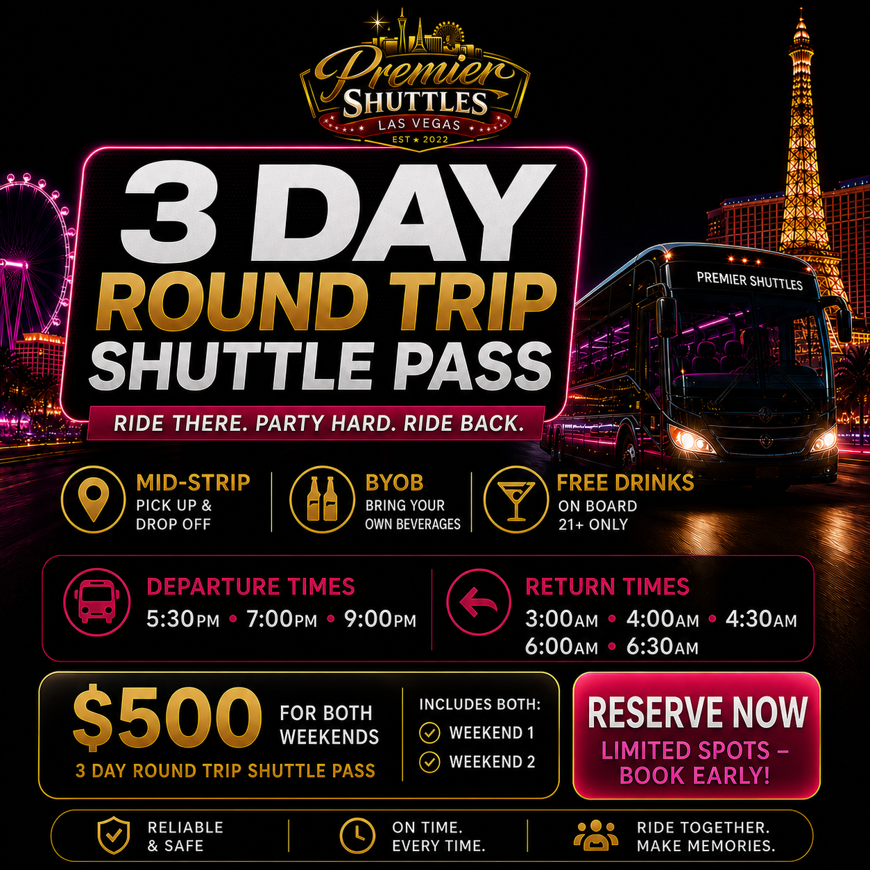 Weekend 1 + Weekend 2 3-Day Round Trip Shuttle Pass