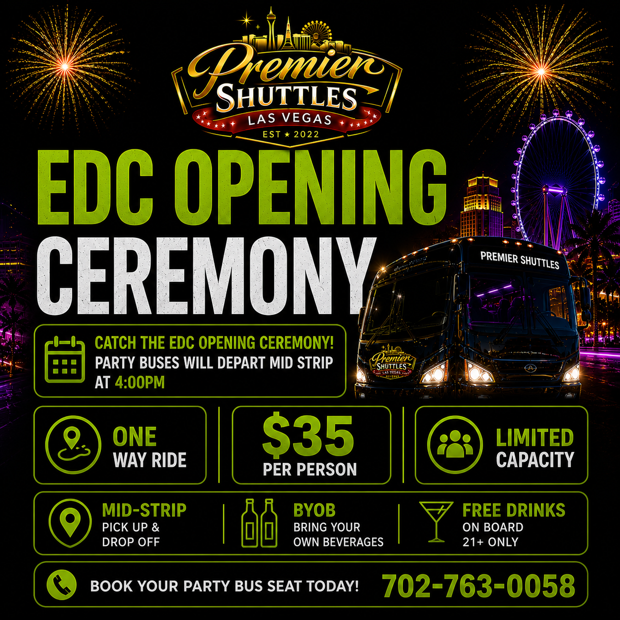 PREMIER OPENING CEREMONY PARTY BUS SHUTTLE PASS