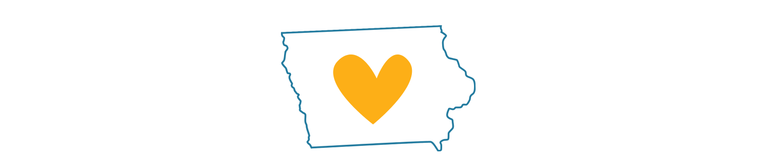 Outline of Iowa with a heart in the middle