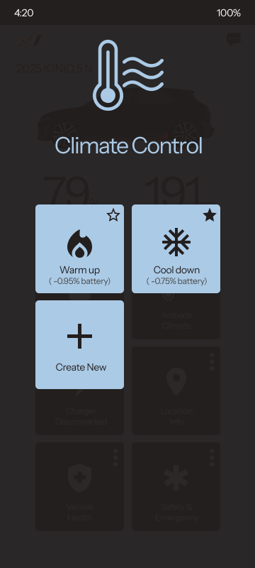Press "More" icon at the top right of the climate button for the climate submenu