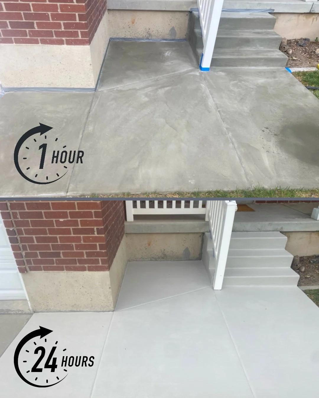 ✨ Overlay Transformation: 1 Hour vs 24 Hours ✨

One of our most frequently asked questions is:
&ldquo;How long until I can walk on my new concrete overlay?&rdquo; 

Here&rsquo;s the breakdown:
⏱️ 1 Hour: Still curing &mdash; soft and not ready for tr