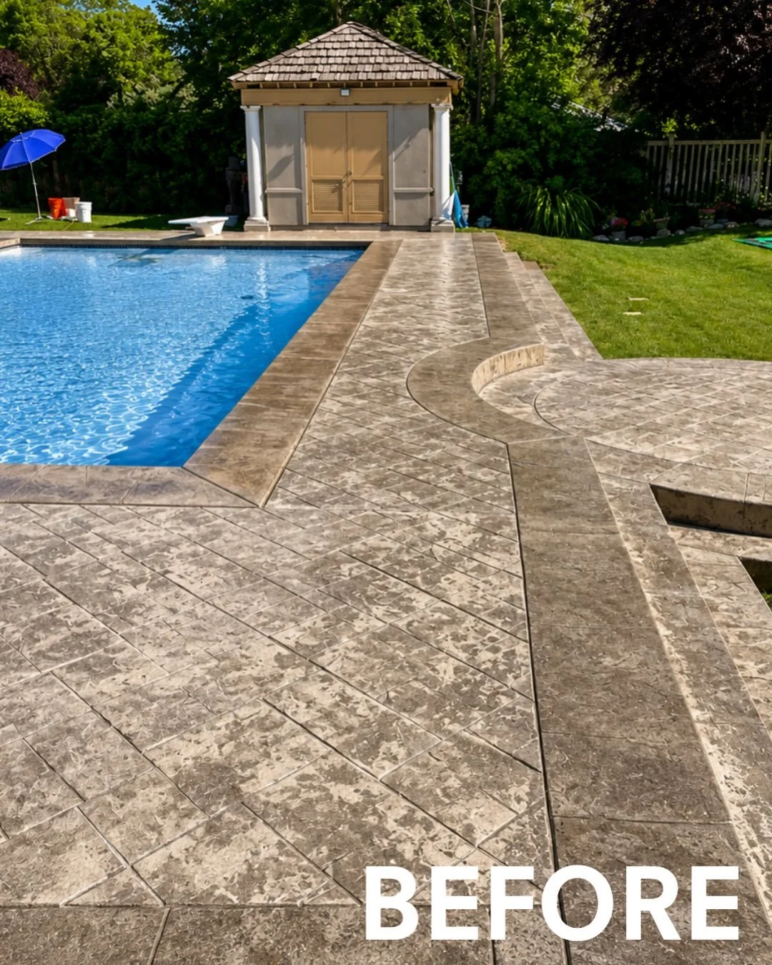 Renew and protect your stamped concrete today! 

#concreterestoration #pooldeck #homeimprovement