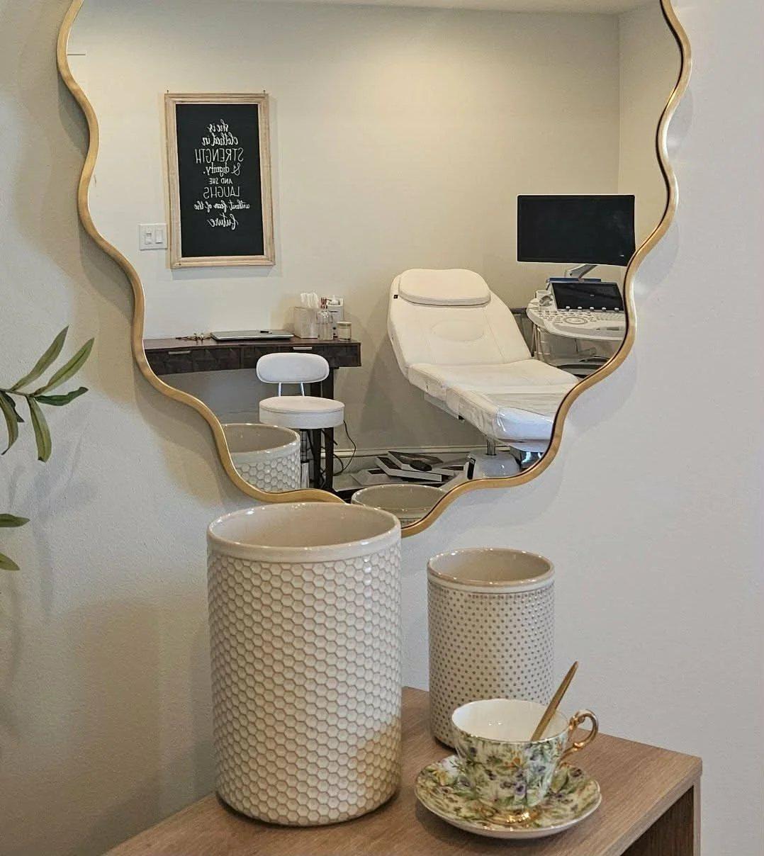 Mirrored view of boutique ultrasound suite.