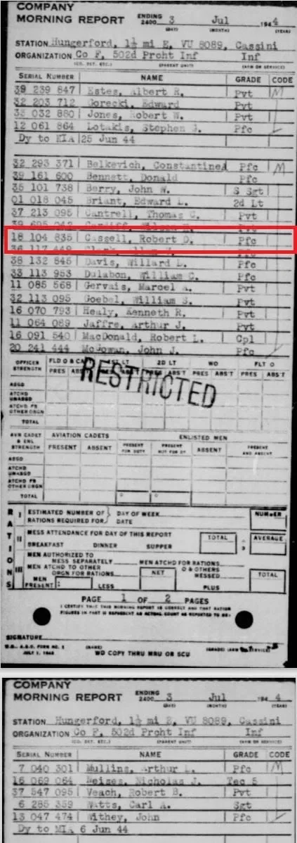 PFC Robert D. Cassel Morning Report