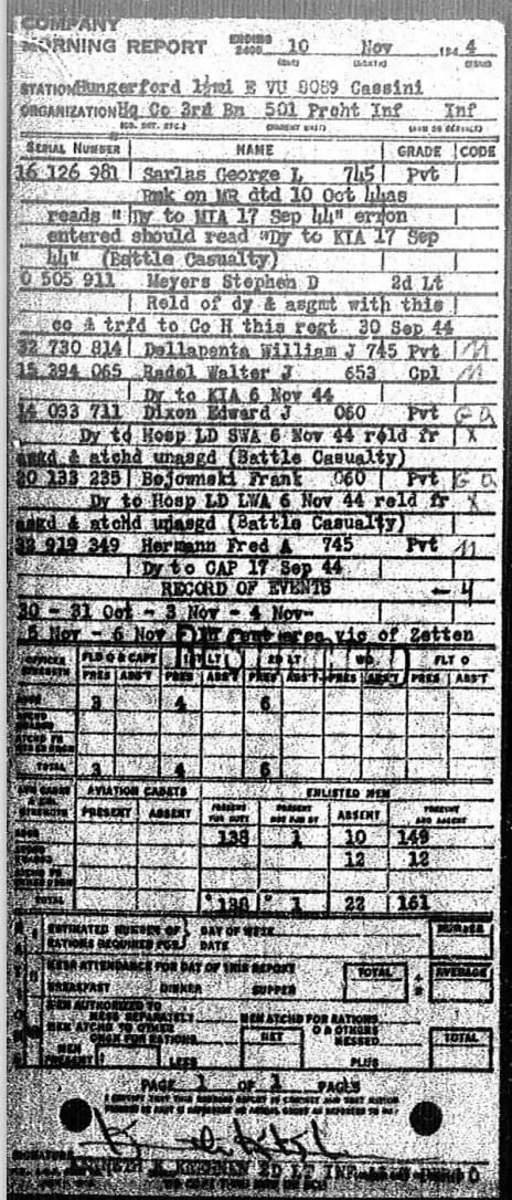 PVT William J. Dellapenta  Morning Report