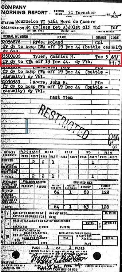 TEC5 Charles H. Tyler Morning Report