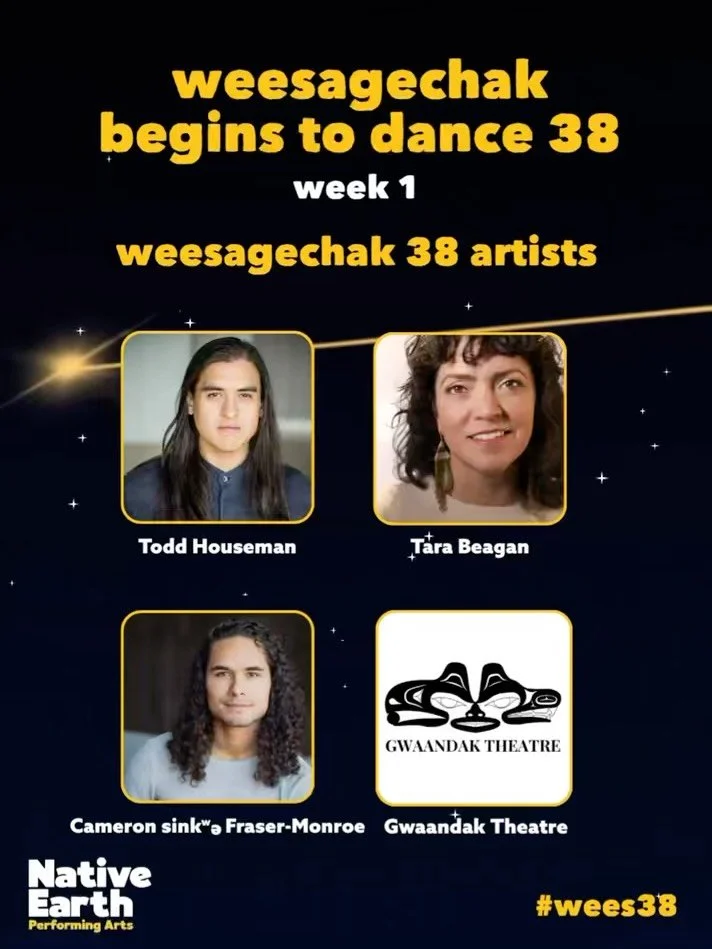 Announcing the first week of Weesagechak Begins to Dance Festival! 

The 38th edition of Weesageechak Begins to Dance will take place November 21 - November 30, 2025 at Aki Studio in Toronto. Weesageechak Begins to Dance is an annual festival showcas