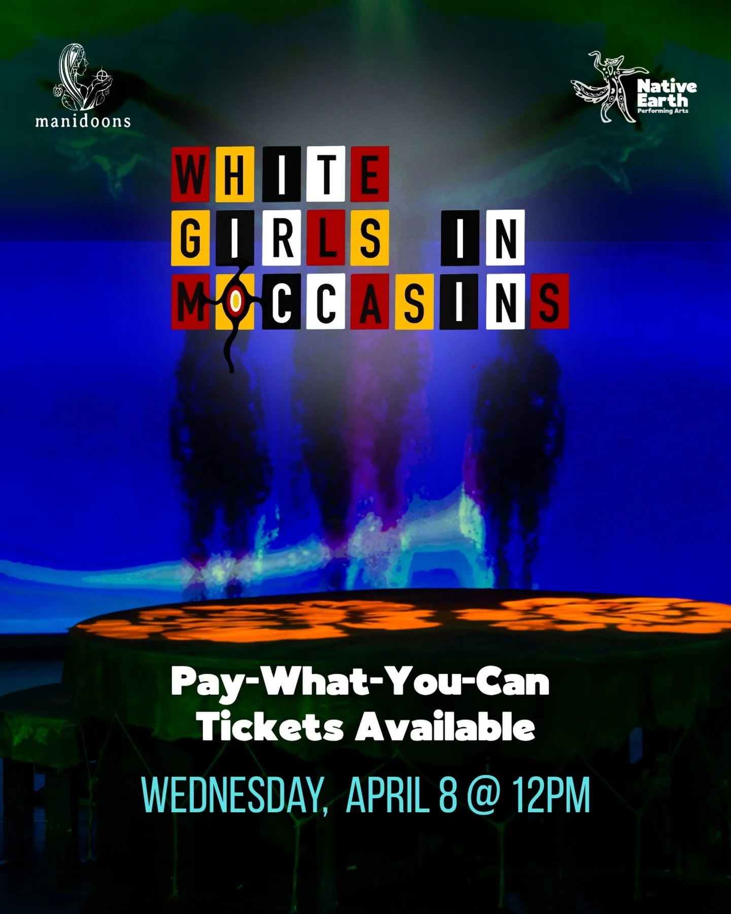 Pay-What-You-Can Tickets Available for:
WHITE GIRLS IN MOCCASINS on WEDNESDAY, APRIL 8TH @ 12pm

Get your tickets now! 🎟️ nativeearth.ca
.
.
.

Lighting Design: Echo Zhou
Costume Design: Rachel Forbes, Aslı Ozuak
Set Design &amp; Video Co-Design: Tr