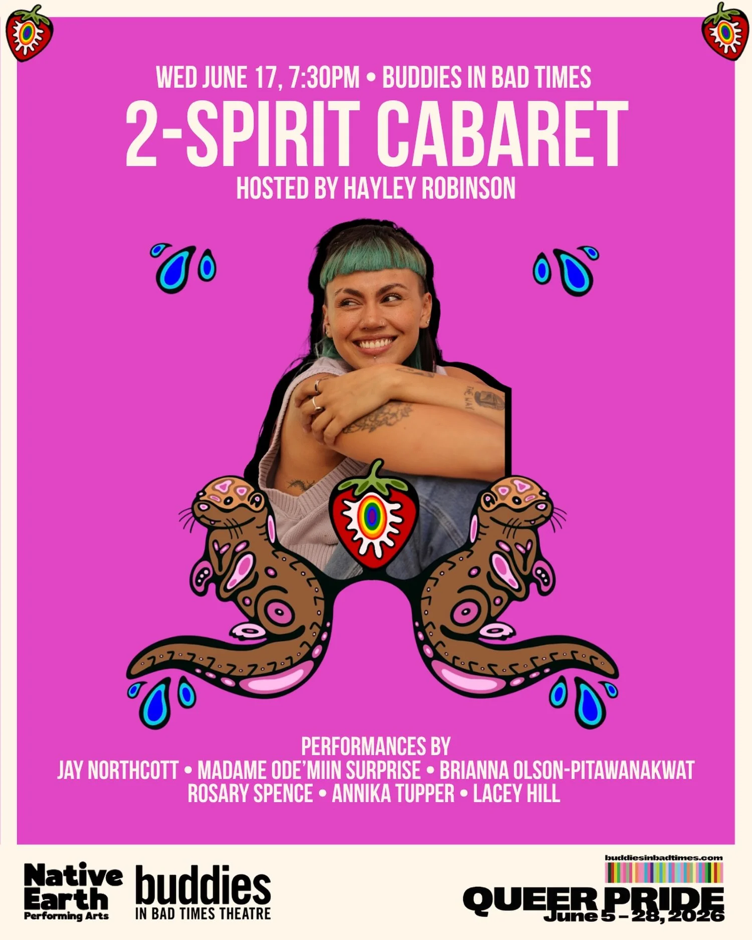 Celebrating Pride Month and Indigenous History Month by announcing the 10th edition of our 2-Spirit Cabaret
🌈
Presented in partnership with Buddies in Bad Times Theatre, as part of their Queer Pride 2026
⭐️
Join Native Earth Performing Arts and Budd