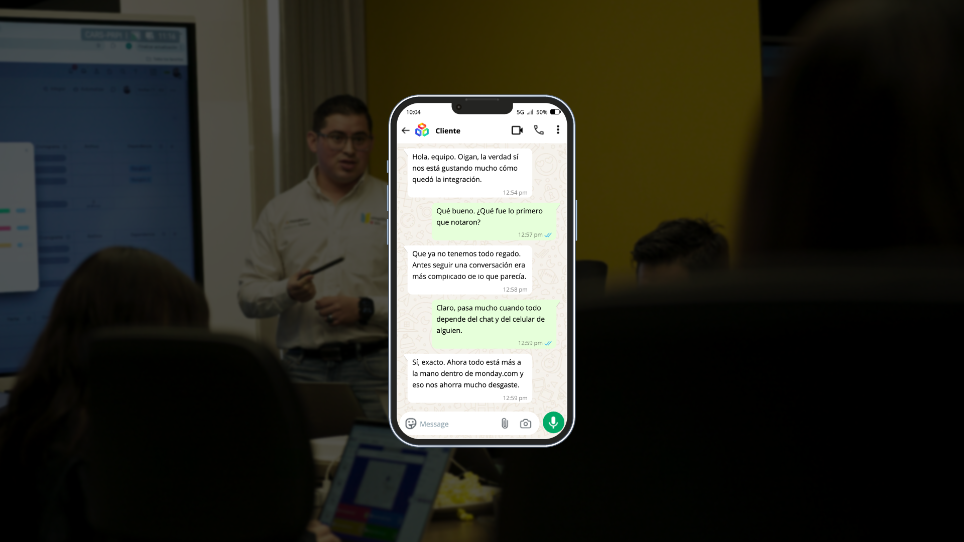 Captura de pantalla con conversación entre cliente y usuario