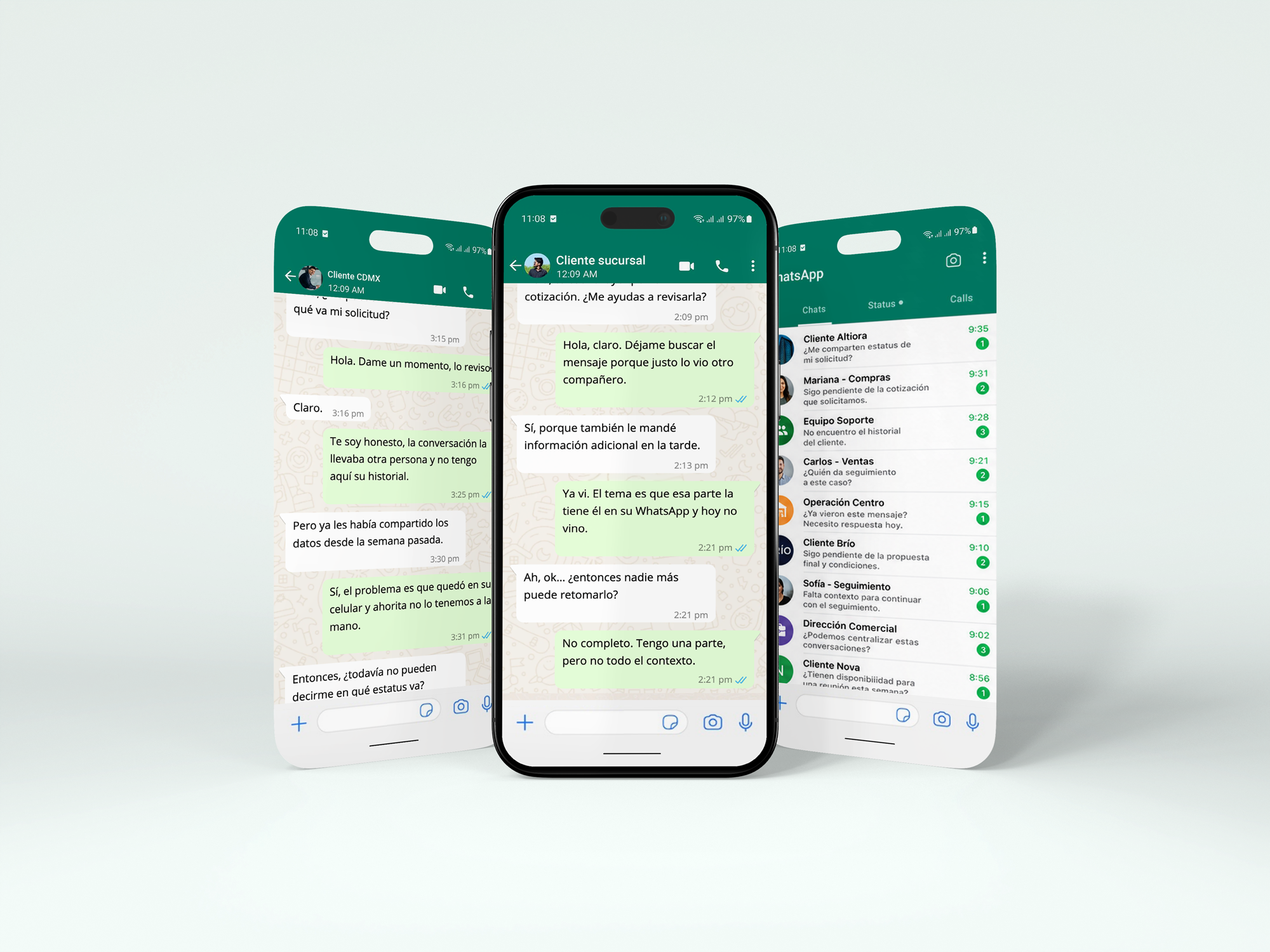 Multiples capturas de whatsapp con conversaciones con clientes