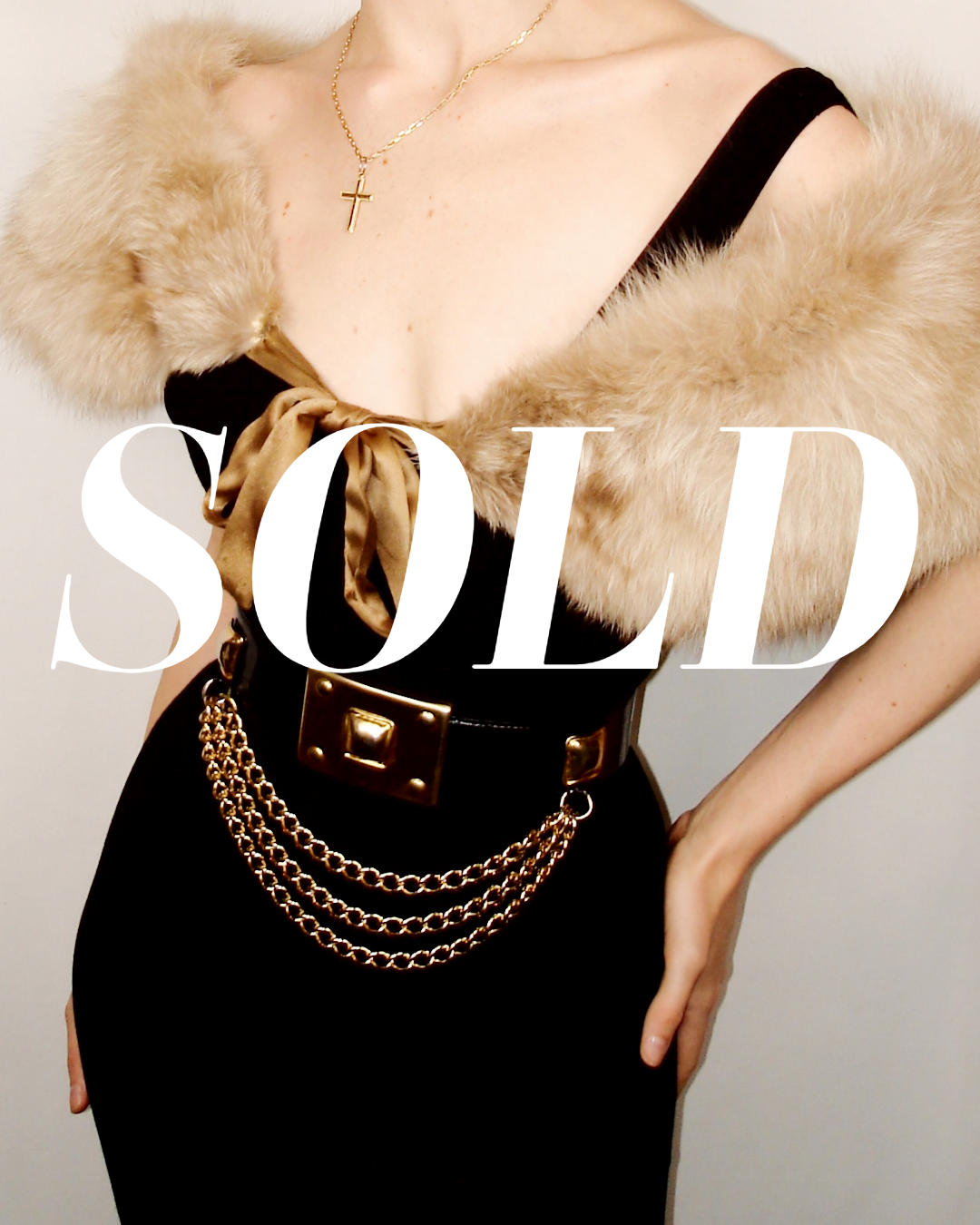 Genuine Fur Stole w/ Gold Ribbon