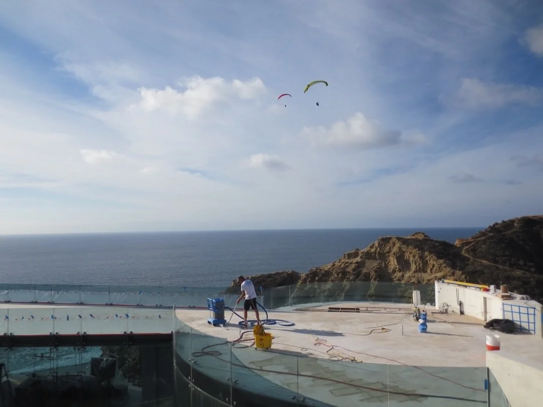 Some jobs really do come with the best views 🌊
Honing travertine back to a smooth, refined finish while working above the coastline in La Jolla. This process is all about patience and control&mdash;removing wear, softening the surface, and letting t