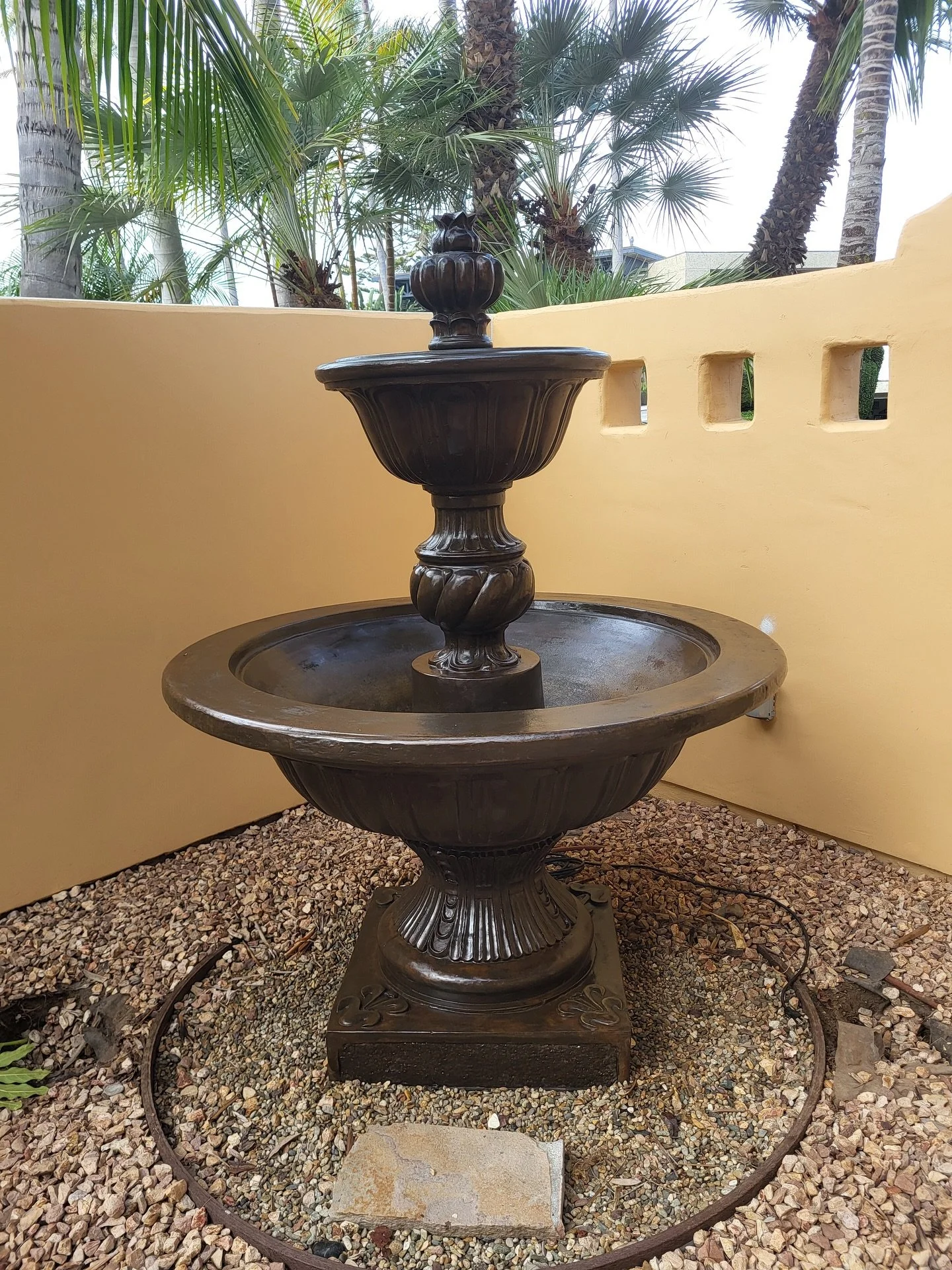 We just completed a full restoration on this beautiful fountain, and the results speak for themselves. After removing years of hard water and calcium buildup with careful machine scrubbing and hand brushing, our technician applied a custom waterproof