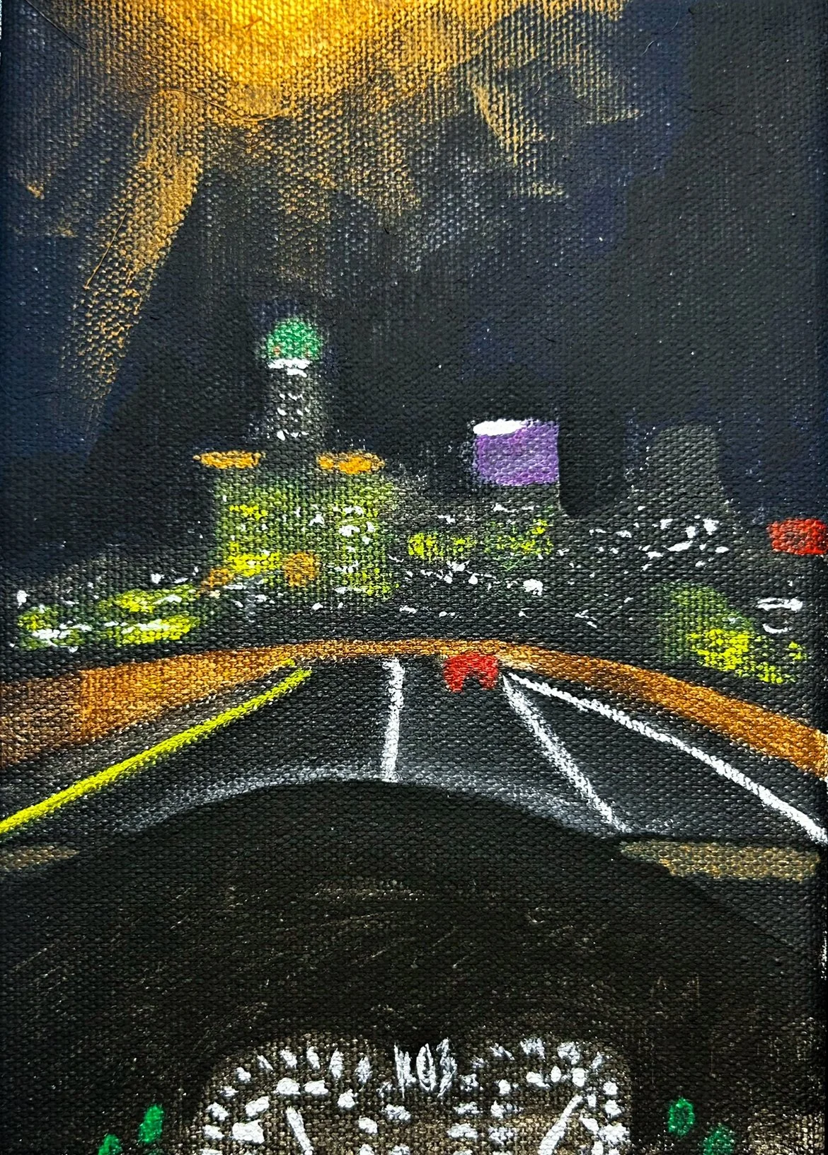 "Teary eyed drive" 7"x4" acrylic (2024)