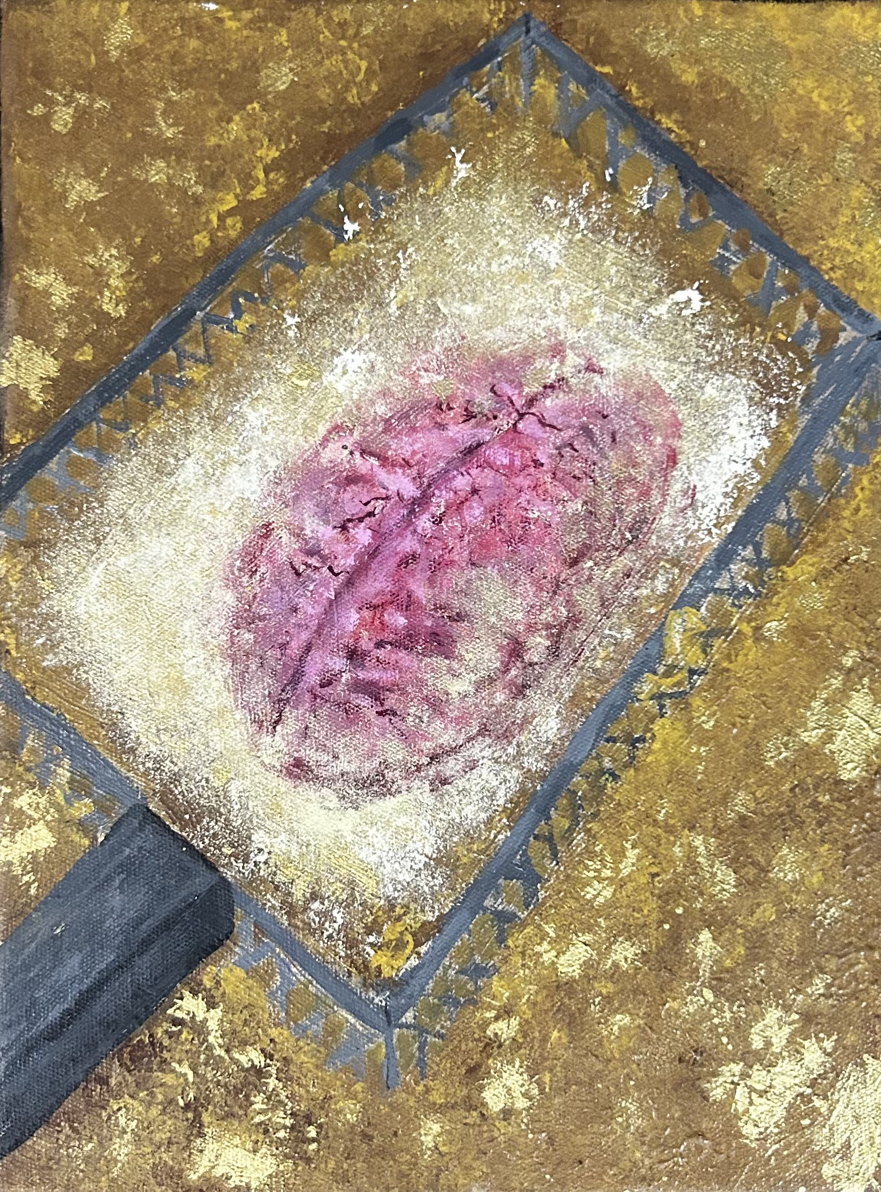 "Fried" 12" x 9" acrylic, spray paint and paint marker