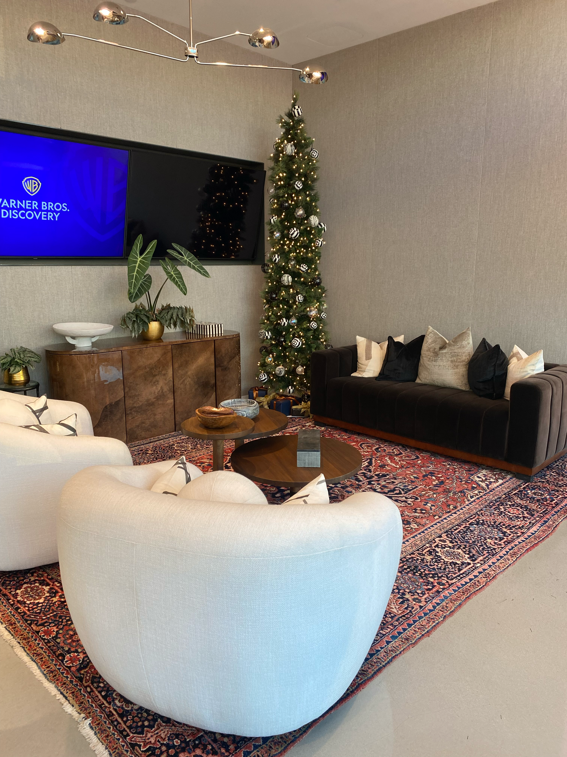 Warner Bros Discovery Interior Design and Decor Sourcing, Installation Hope Misterek Holiday Decor design and installation