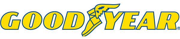 Goodyear logo with yellow and blue text and a winged foot symbol