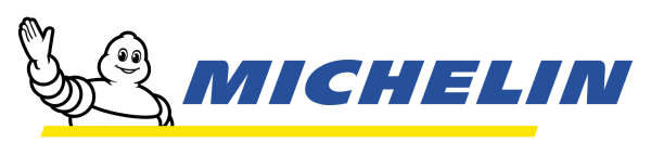 Michelin logo featuring the Michelin Man character waving, with the brand name in blue and a yellow line underneath.