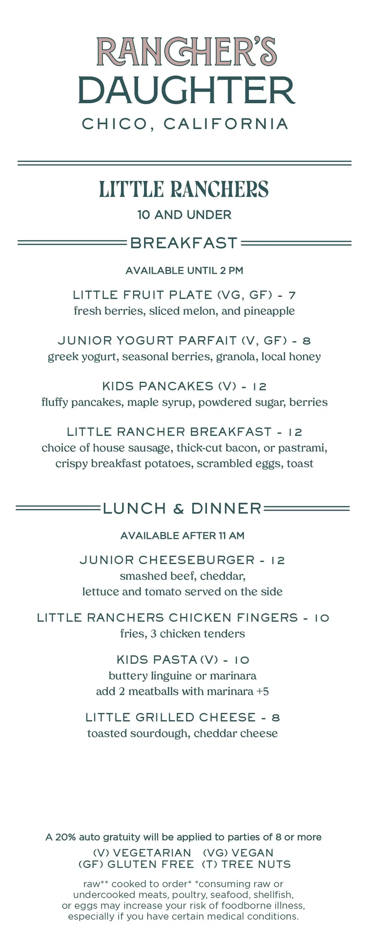 Chico, California Kids Menu — Rancher's Daughter