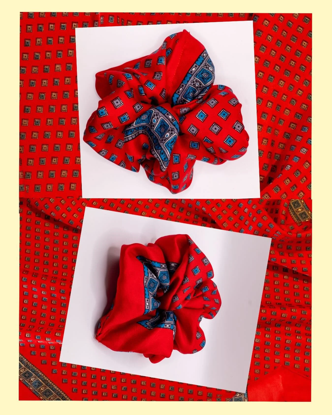 A print this good deserves a second life. This vintage silk, saturated red with jewel-box blues sourced in Paris. Has been reimagined into a one-of-a kind silk scrunchie. The best gift to give&hellip;or to keep.
#nouersilk #vintagesilk #quietluxury #