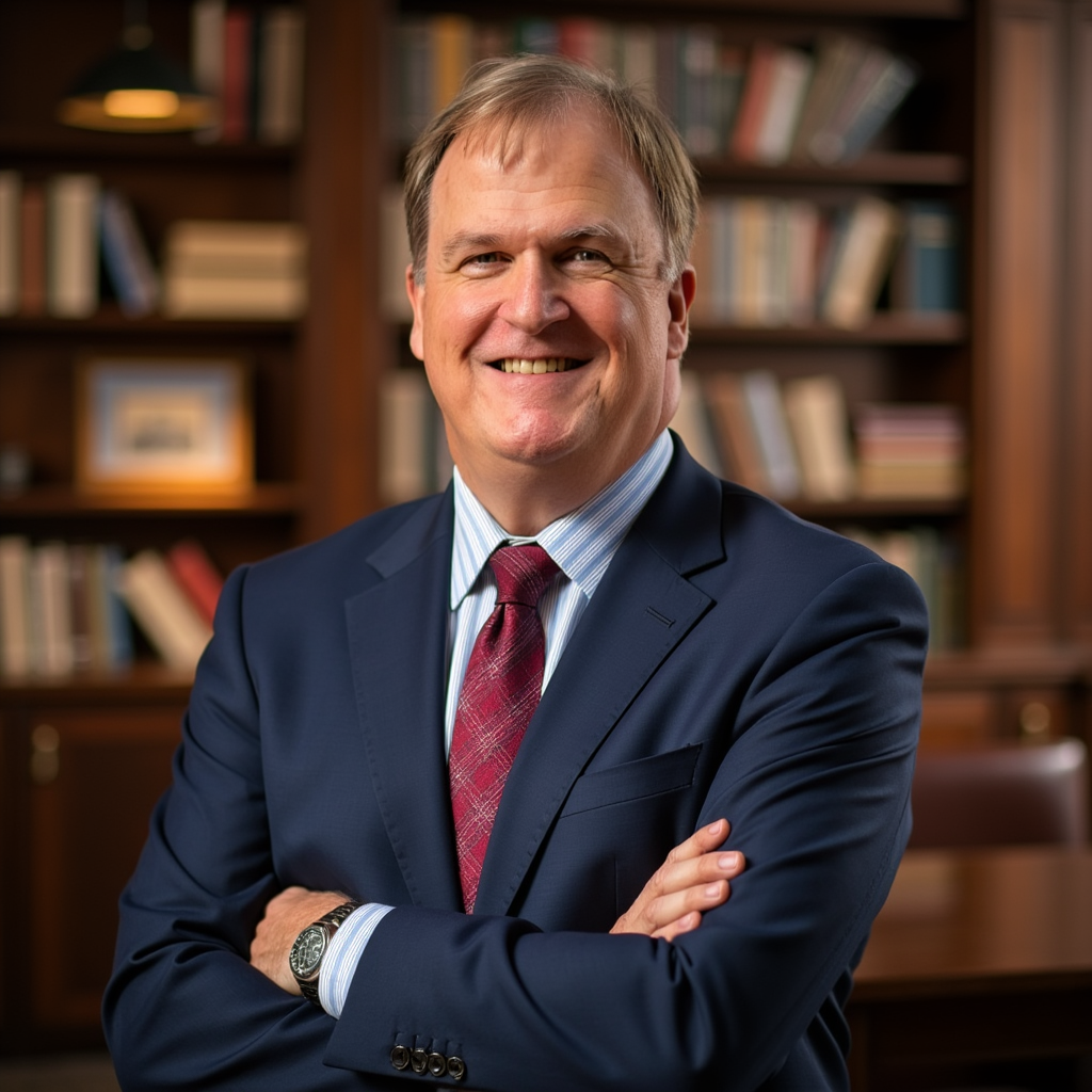 Law firm sign for Chamberlain McHaney attorneys at law with black background and orange diamond logo.