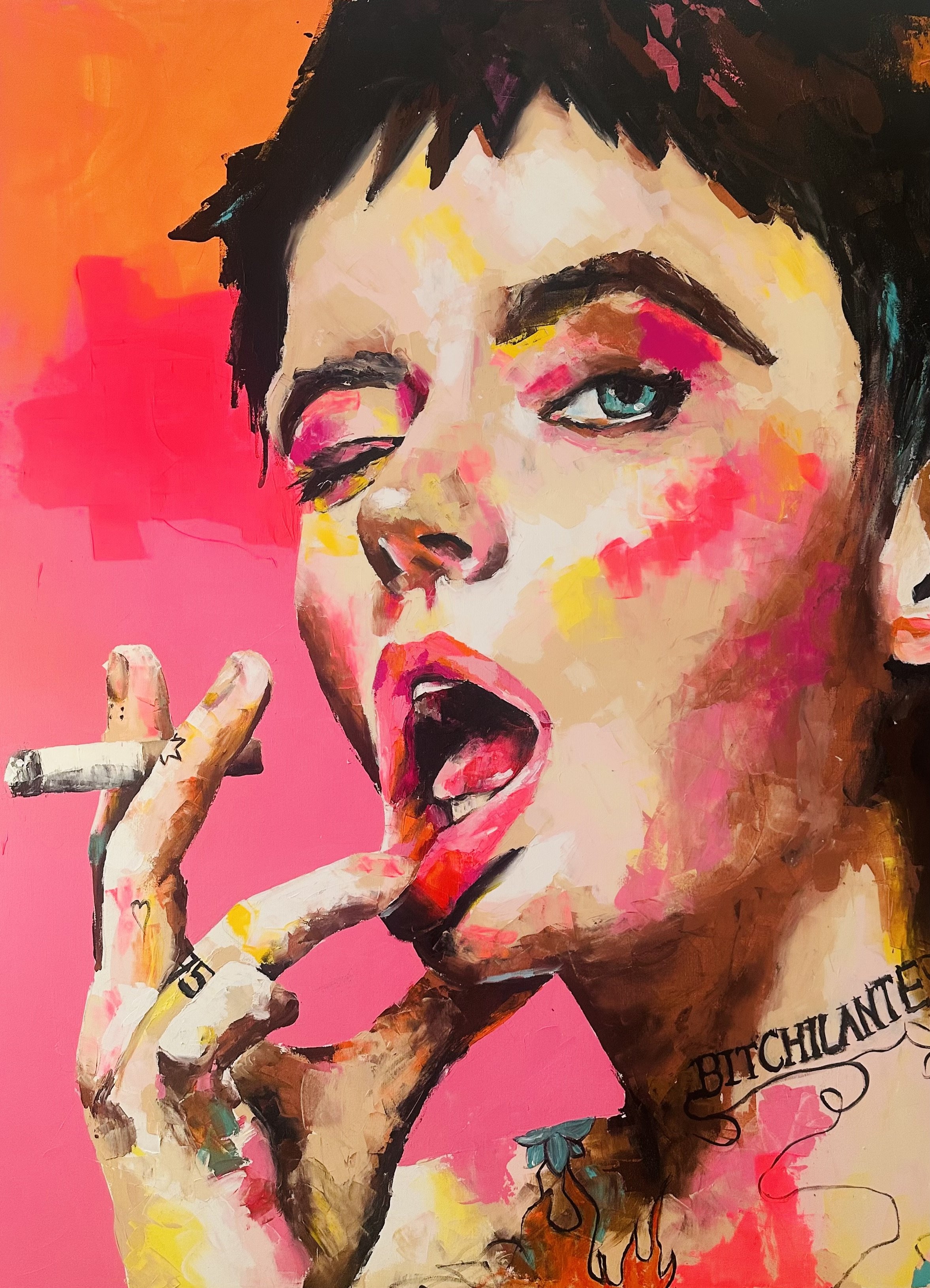 BITCHILANTE
Acryl auf Leinwand, 120 x 140 cm, 2025