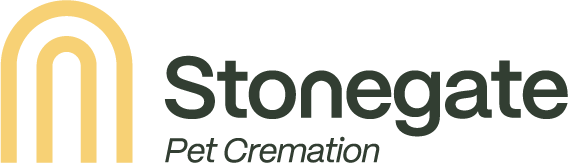 Stonegate Pet Cremation logo with gold and black design.