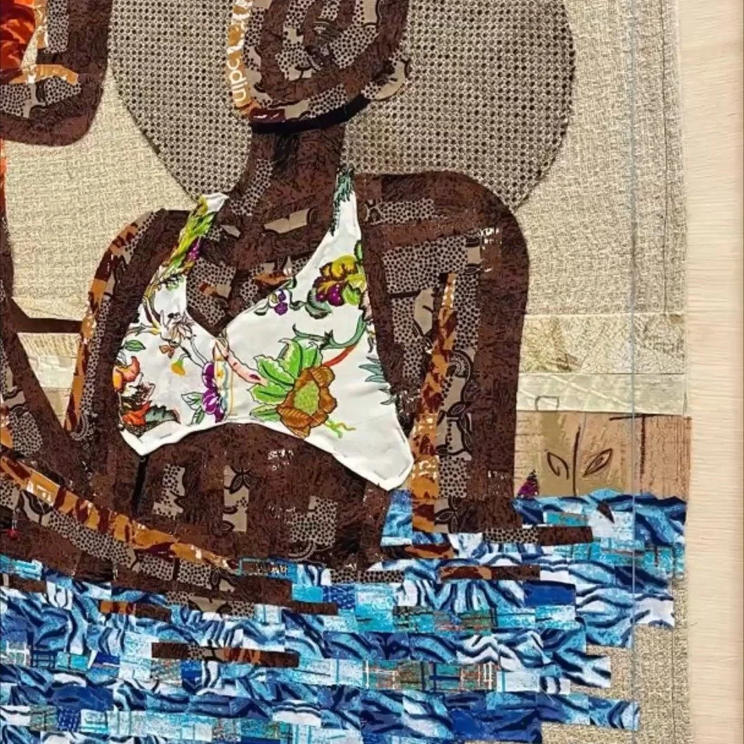 This piece by Michael Gah makes me stop and smile every time I see it. Two figures are stretched out by the water, wine glasses in hand, soaking in the sun and each other&rsquo;s company. At first glance, it feels light and joyful &mdash; a moment of