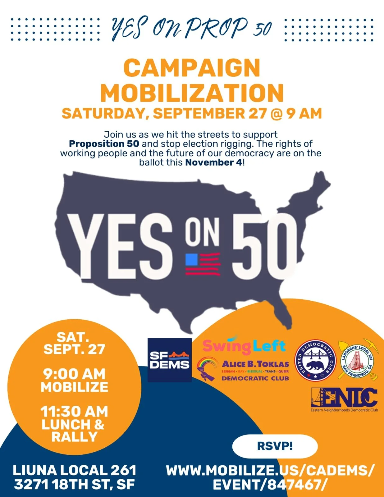 Yes on Prop 50: Mega Mobilization w/ Labor Partners and San Francisco's Democratic Clubs